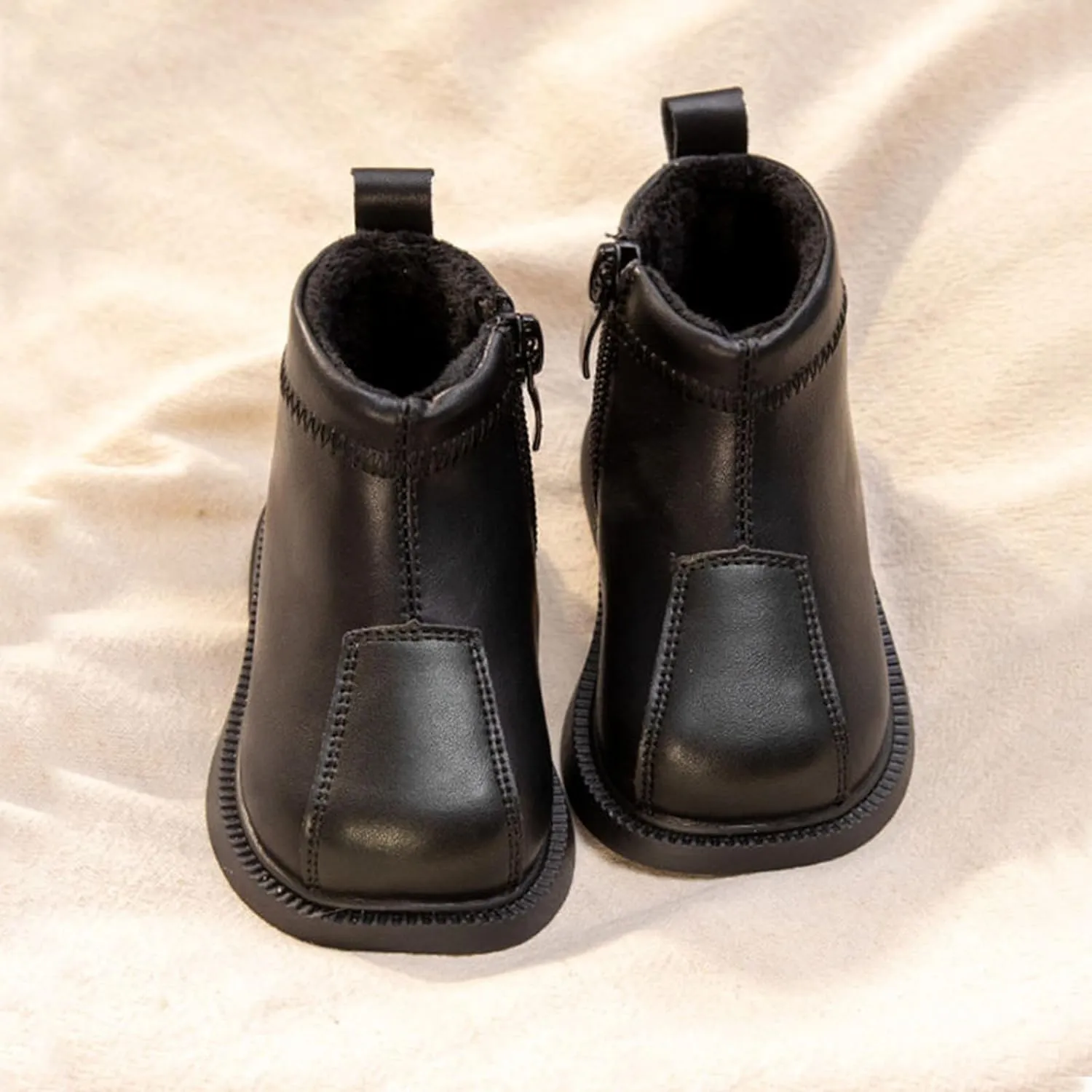 Little Boys Girls Classic Ankle Boots Toddler Water-proof PU Leather Fall Winter Simple Outdoor Hiking Snow Shoes