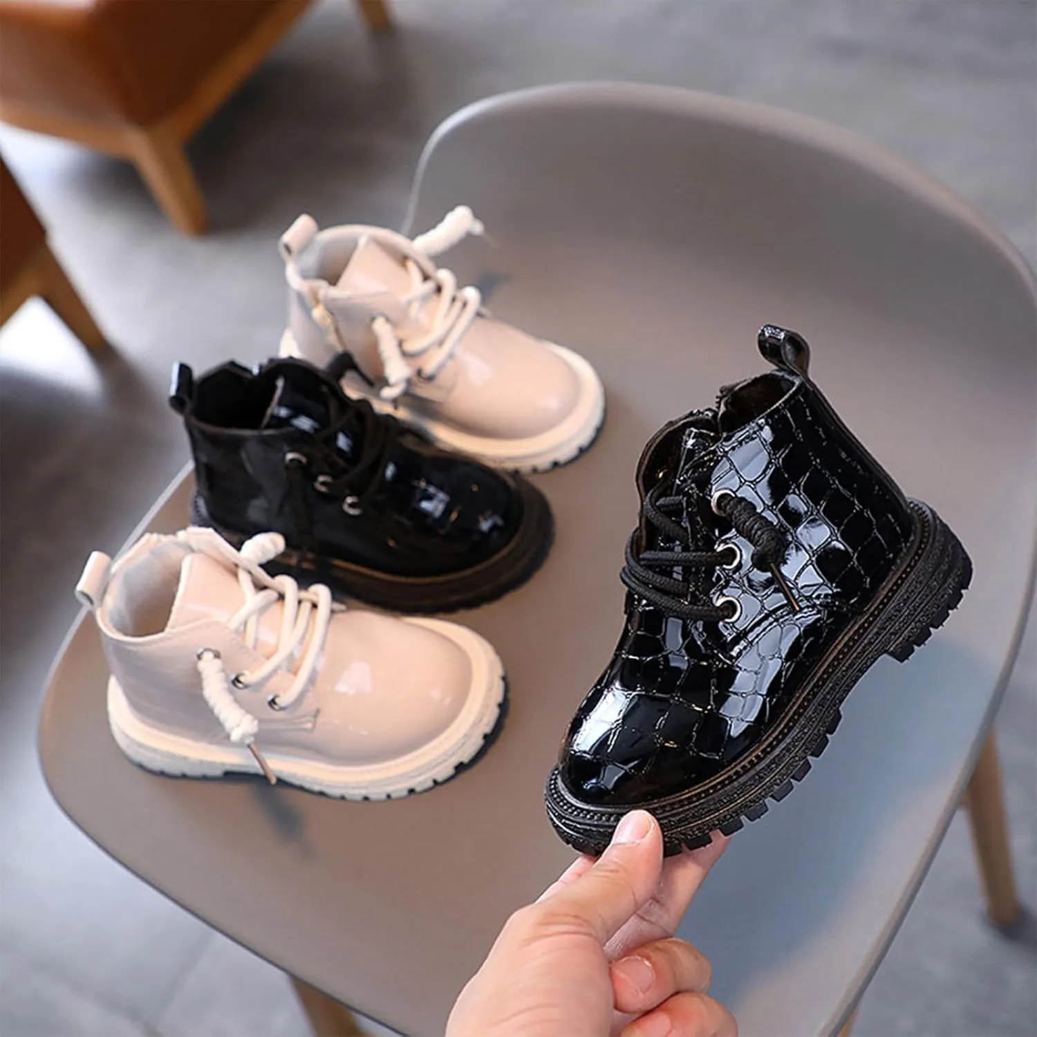 Little Girls Braided Ankle Boots Chunky Low Heel Casual helsea Booties Outdoor Hiking Boots Walking Work Boot