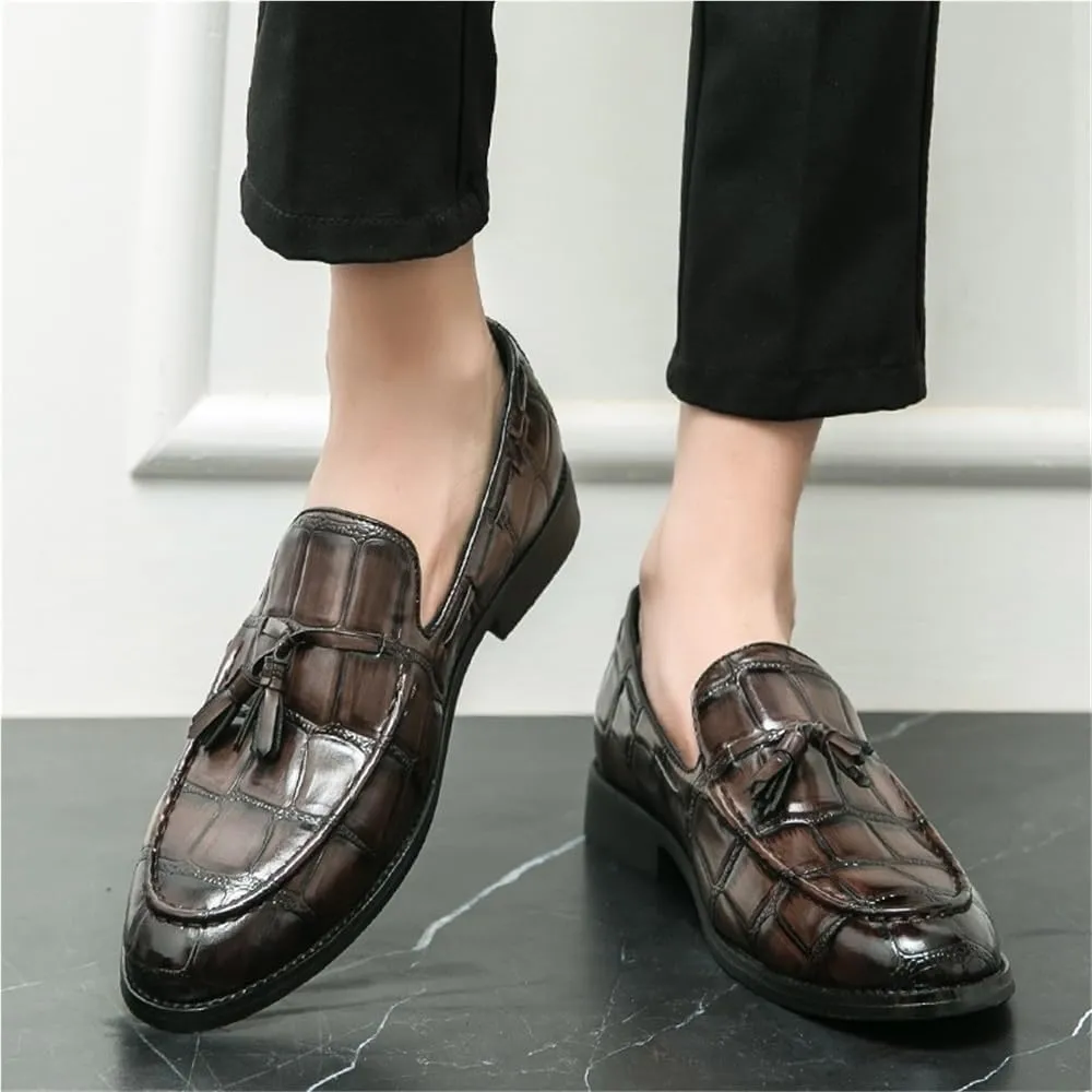 Loafers for Men Pointed Burnished Toe with Tassel Block Pattern Boat Shoes Slip Resistant Flexible Lightweight Outdoor Fashion Slip-on