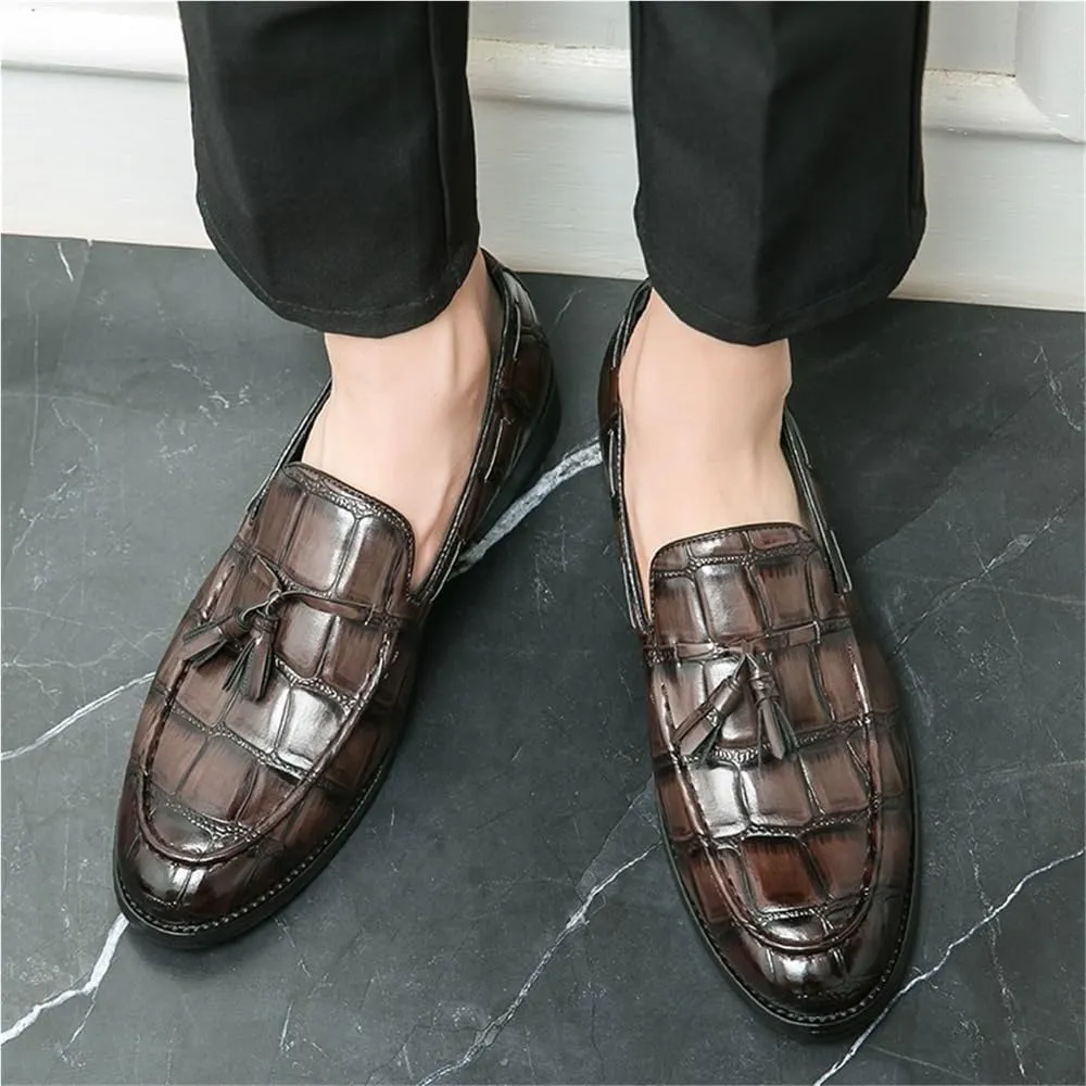 Loafers for Men Pointed Burnished Toe with Tassel Block Pattern Boat Shoes Slip Resistant Flexible Lightweight Outdoor Fashion Slip-on