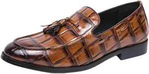 Loafers for Men Pointed Burnished Toe with Tassel Block Pattern Boat Shoes Slip Resistant Flexible Lightweight Outdoor Fashion Slip-on