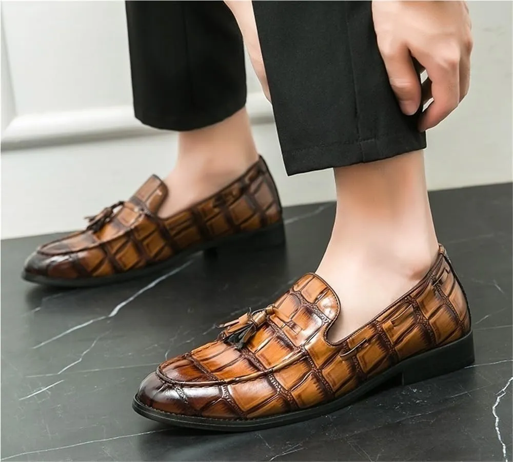 Loafers for Men Pointed Burnished Toe with Tassel Block Pattern Boat Shoes Slip Resistant Flexible Lightweight Outdoor Fashion Slip-on