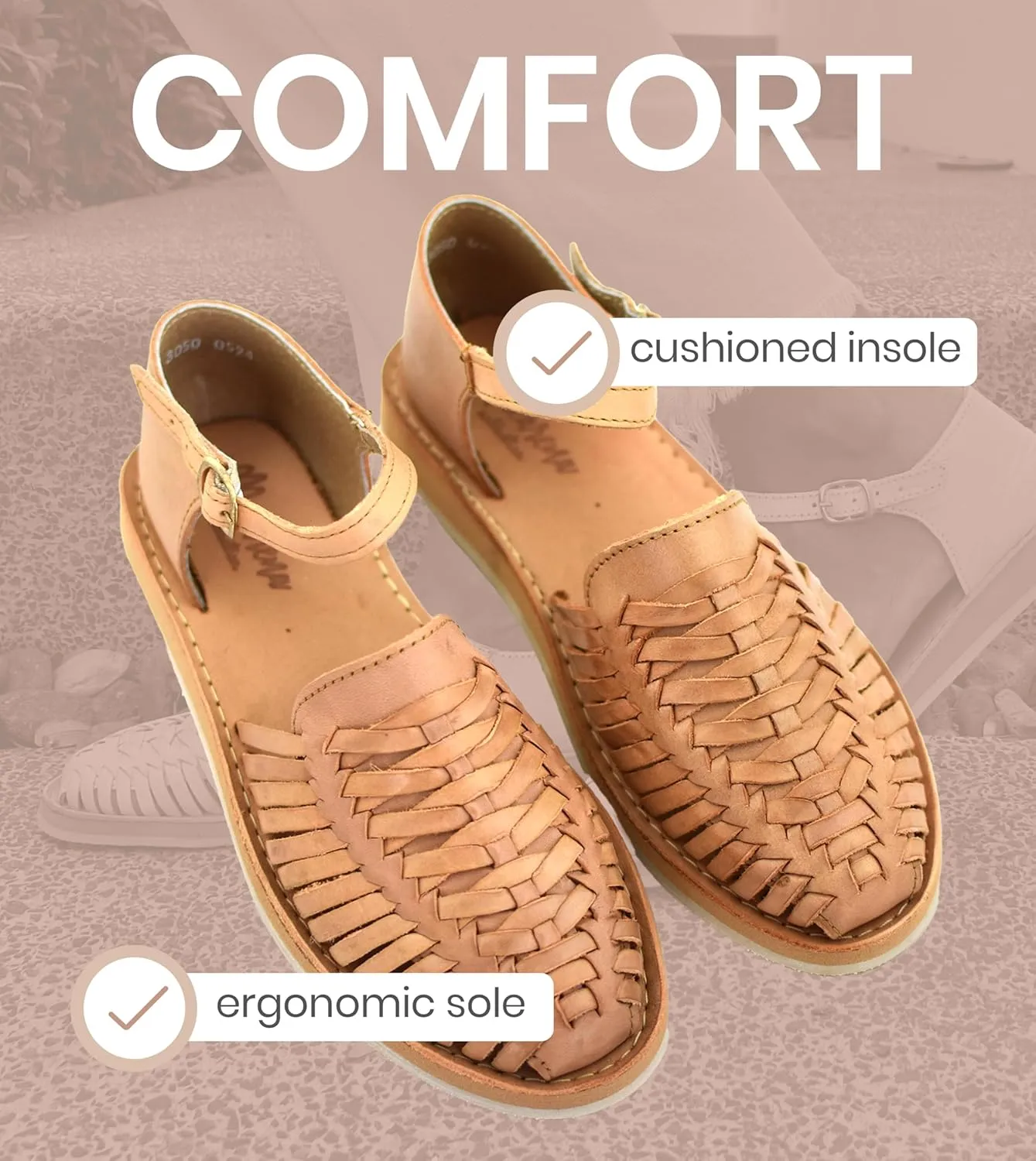 Macarena Collection Womens Shoes Leather Sandals Ankle for Women | Huarache Handmade Mexican Sandals Women | Comfortable & Stylish Womens Sandals 3050 Ankle Strap