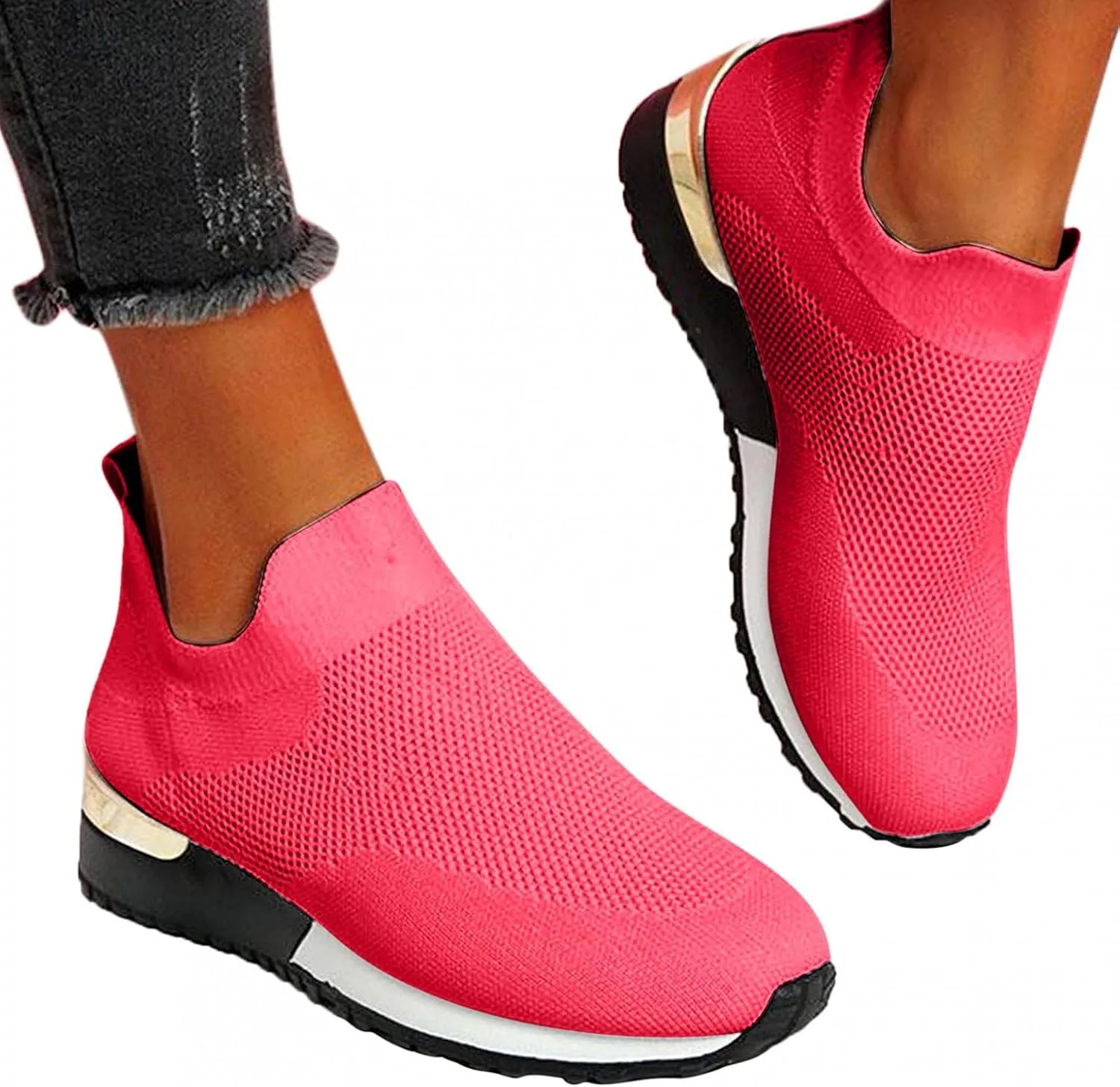 Masbird Fashion Shoes for Women Womens Fashion Sneakers Wide Width Running Flats Tennis Platform Walking Shoes Slip On Sneaker Sport Athletic Shoes Red