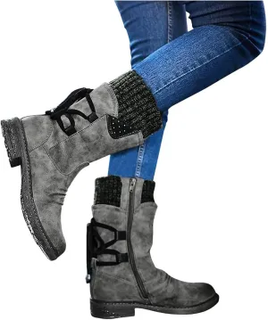 Masbird Winter Boots for Women Faux Fur Warm Waterproof Windproof Mid Calf Boots Fashion Soft Outdoor Hiking Booties