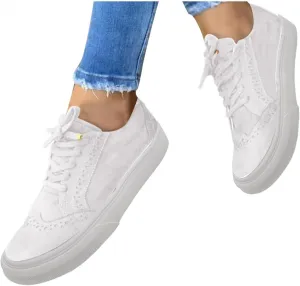 Masbird Women's Fashion Sneakers Fashion Sneakers for Women Womens Canvas Sneakers Low Top Lace Up Slip on Walking Shoes Canvas Casual Running Shoes White