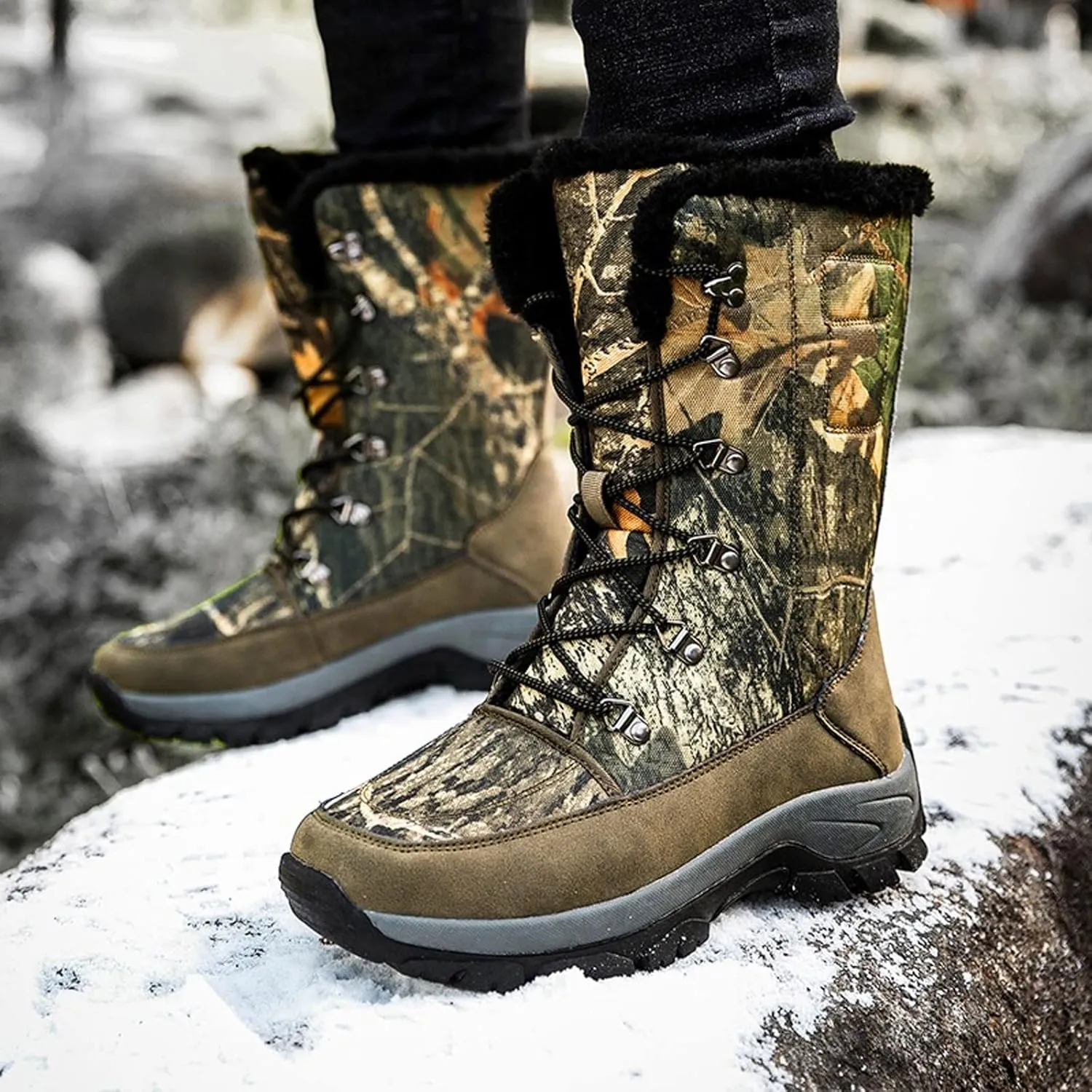 Mens Boots Warm Plush Snow Boots High-top Men's Boots Winter Camouflage Desert Boots Outdoor Non-slip Ankle Boots Combat Military Boots