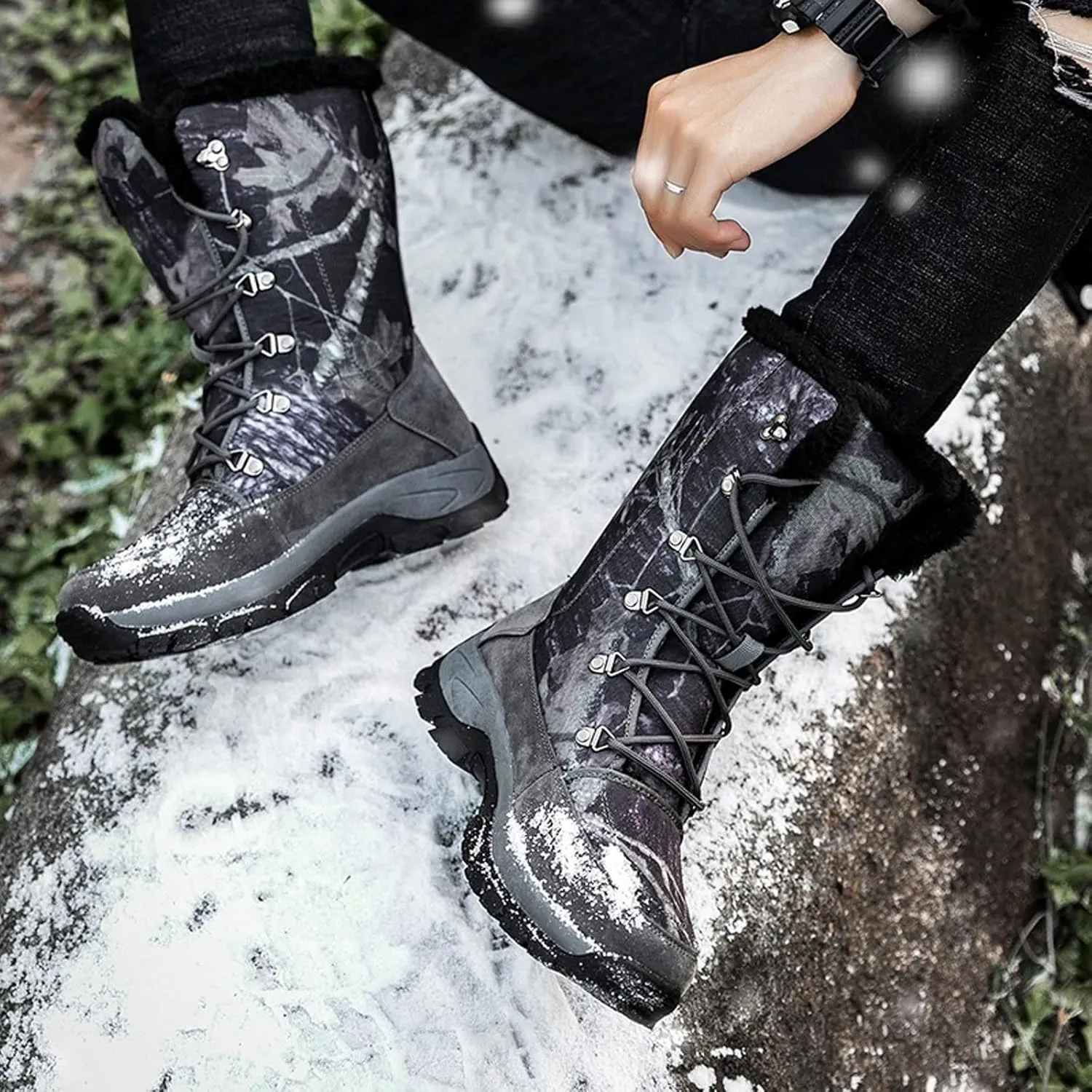 Mens Boots Warm Plush Snow Boots High-top Men's Boots Winter Camouflage Desert Boots Outdoor Non-slip Ankle Boots Combat Military Boots