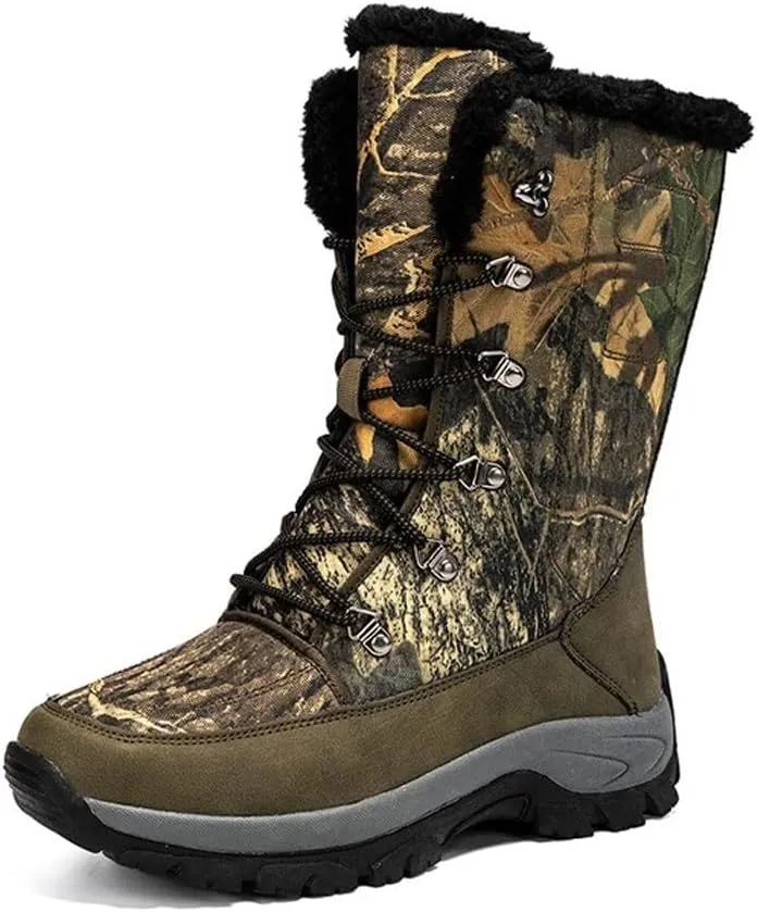 Mens Boots Warm Plush Snow Boots High-top Men's Boots Winter Camouflage Desert Boots Outdoor Non-slip Ankle Boots Combat Military Boots