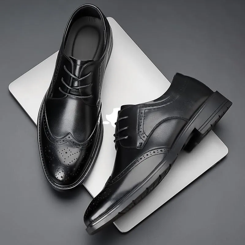 Men's Dress Shoes Formal Business Classic Wingtip Oxford Shoes Fashion Classic Carved Lace Up Leather Low Heels Dress Shoes