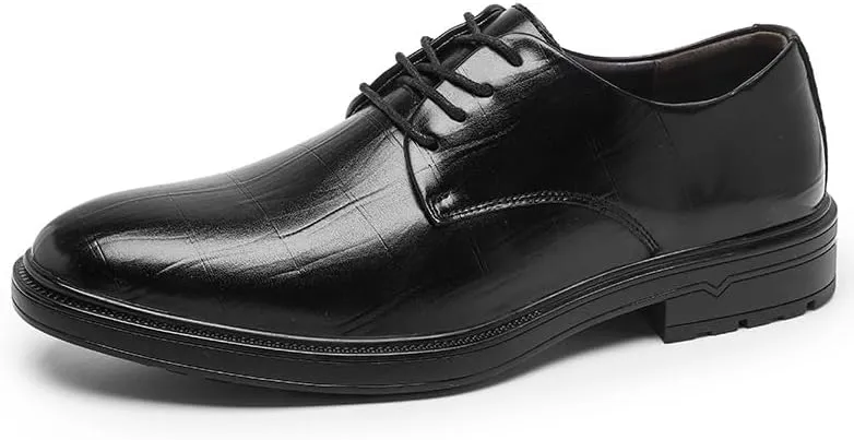 Men's Dress Shoes Mens Faux Patent Leather Classic Lace-up Formal Derby Shoes Mens Casual Tuxedo Oxfords Shoes(8)