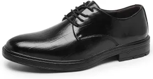 Men's Dress Shoes Mens Faux Patent Leather Classic Lace-up Formal Derby Shoes Mens Casual Tuxedo Oxfords Shoes(8)