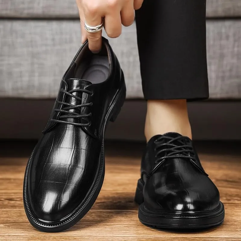 Men's Dress Shoes Mens Faux Patent Leather Classic Lace-up Formal Derby Shoes Mens Casual Tuxedo Oxfords Shoes(8)