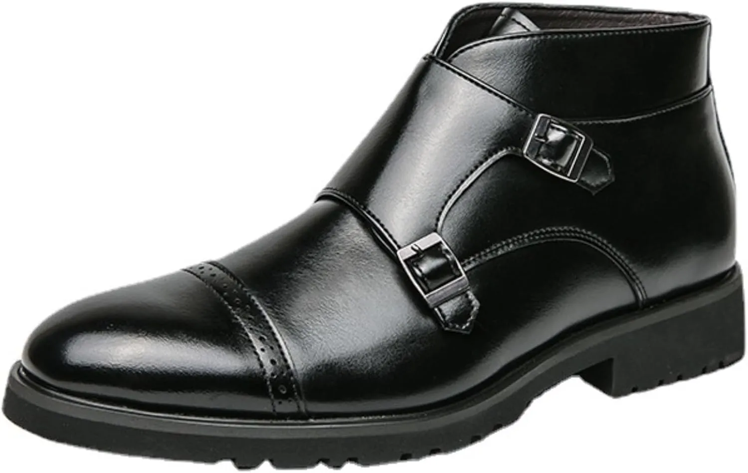 Men's Elegant Double Monk Buckle Ankle Boots Pointed Toe Business Dress Shoes