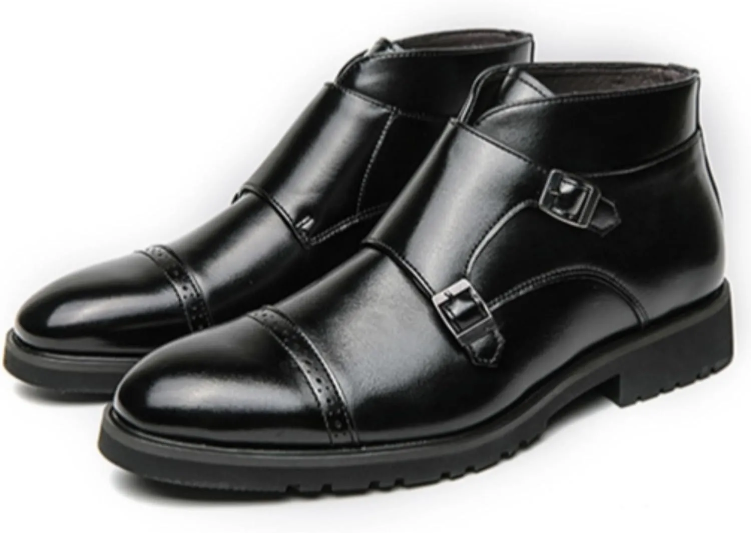 Men's Elegant Double Monk Buckle Ankle Boots Pointed Toe Business Dress Shoes