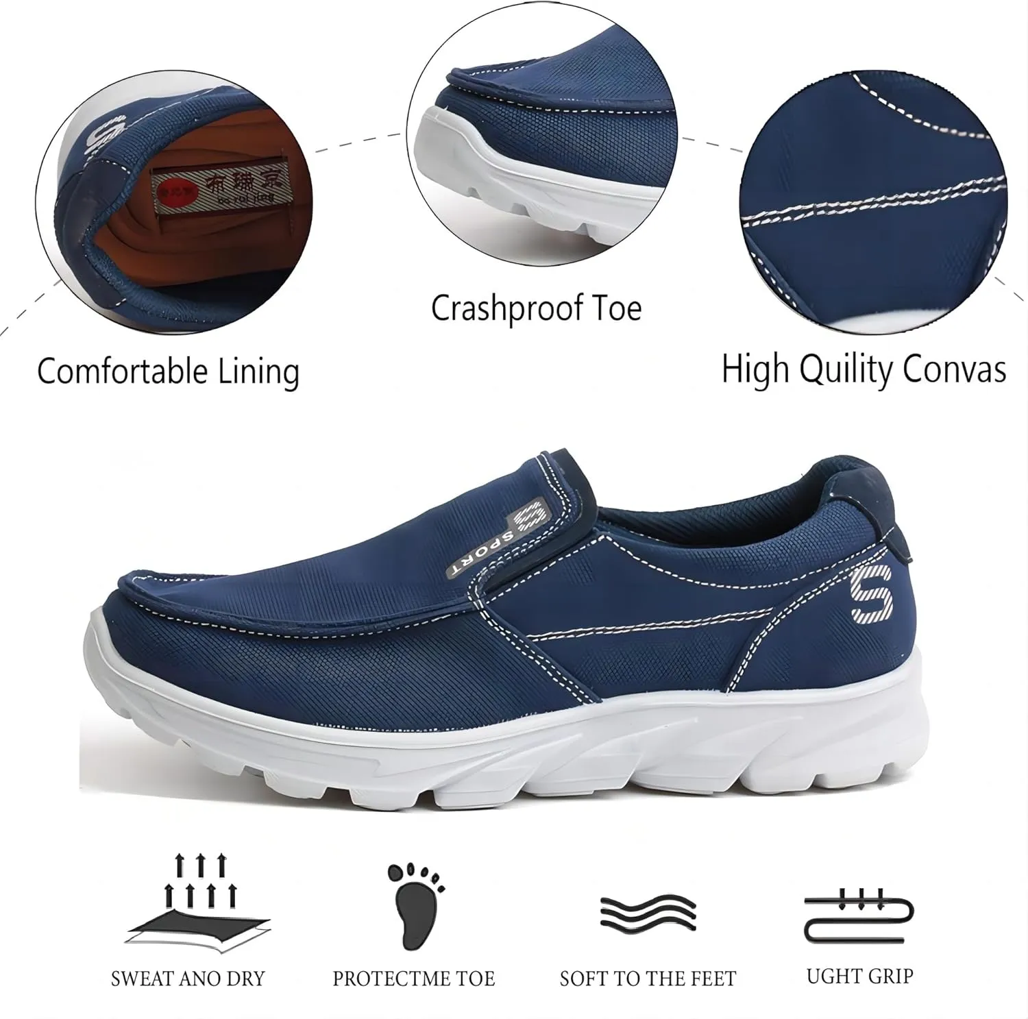 Men's Fashion Canvas Loafers Casual Lightweight Breathable Stretch Flats Outdoor Walking Fit Shoes