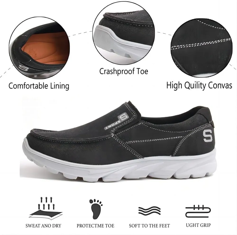 Men's Fashion Canvas Loafers Casual Lightweight Breathable Stretch Flats Outdoor Walking Fit Shoes