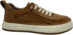 Men’s Leather Casual Sneakers with Thick Sole, Low-Top Urban Walking Shoes in Brown Tan, Business Casual Trainers for Work, Travel, and Everyday Style