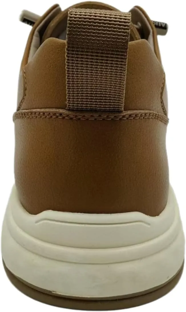 Men’s Leather Casual Sneakers with Thick Sole, Low-Top Urban Walking Shoes in Brown Tan, Business Casual Trainers for Work, Travel, and Everyday Style