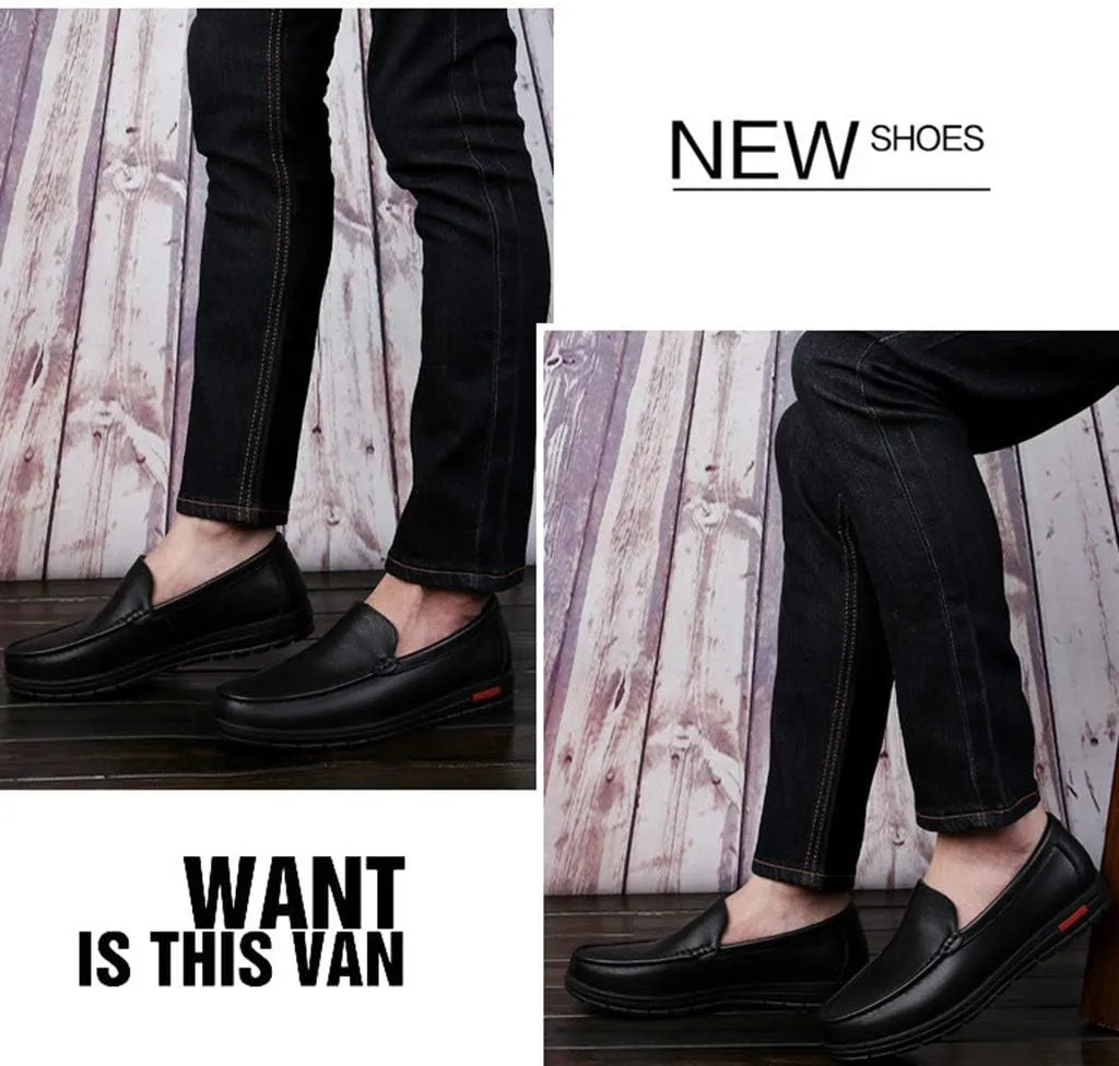 Men's Loafers, Driving Car Slip-On Flat Shoes Casual Work Comfy Moccasins Business Leather Shoes,Black- 45/UK 10.5/US 11