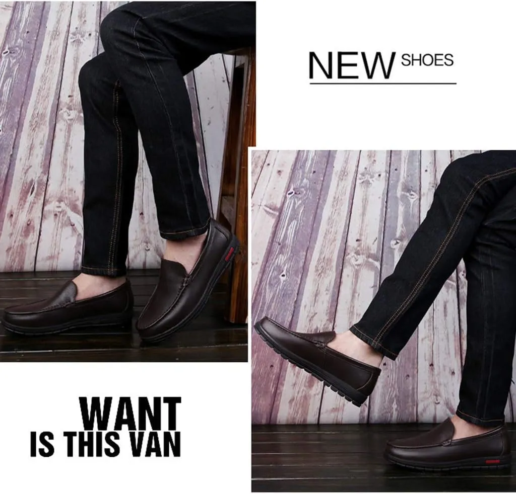 Men's Loafers, Driving Car Slip-On Flat Shoes Casual Work Comfy Moccasins Business Leather Shoes,Black- 45/UK 10.5/US 11