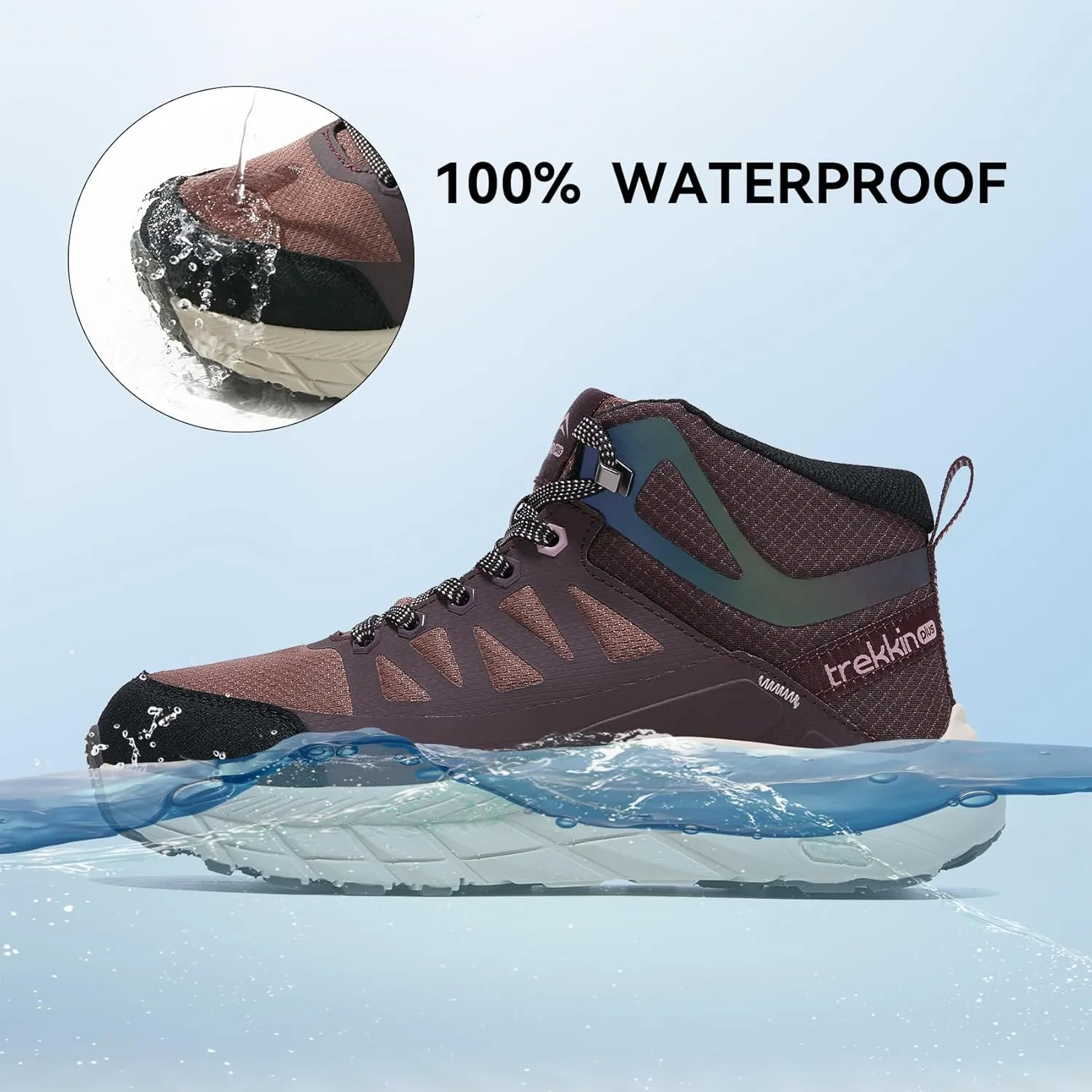 Men's Waterproof Slip Resistant Outdoor Ankle High Boots Trails Womens Relaxed Fit Lightweight Hiking Walking Casual Hunting Workout Shoes Rainproof Lace up