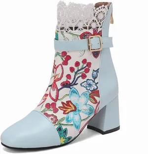 MRKEWUNEY Elegant Ankle Boots for Women Chunky Heel Lace Booties EU34-48