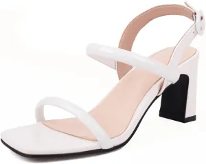 MRKEWUNEY Elegant Chunky Heel Sandals For Women Open Toe Ankle Strap Sandals