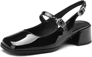 MRKEWUNEY Elegant Womens Chunky Heel Mary Jane Square Toe