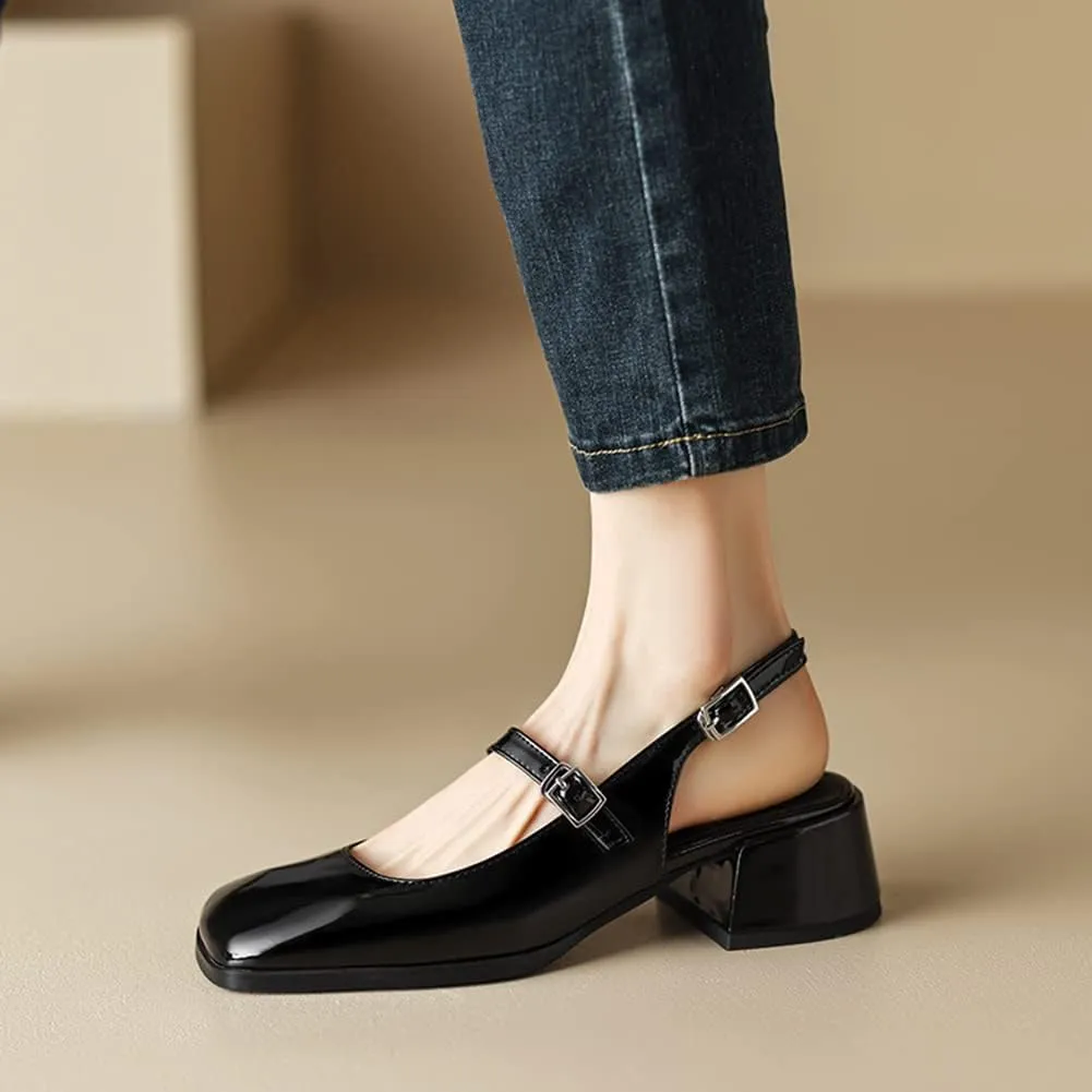 MRKEWUNEY Elegant Womens Chunky Heel Mary Jane Square Toe