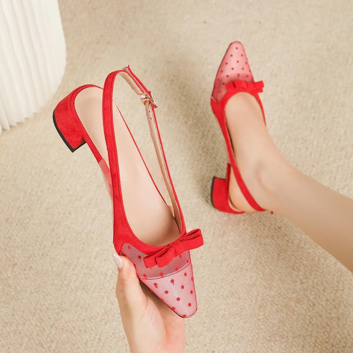 MRKEWUNEY Elegant Womens Clear Slingback Mary Janes Chunky Heel Pumps