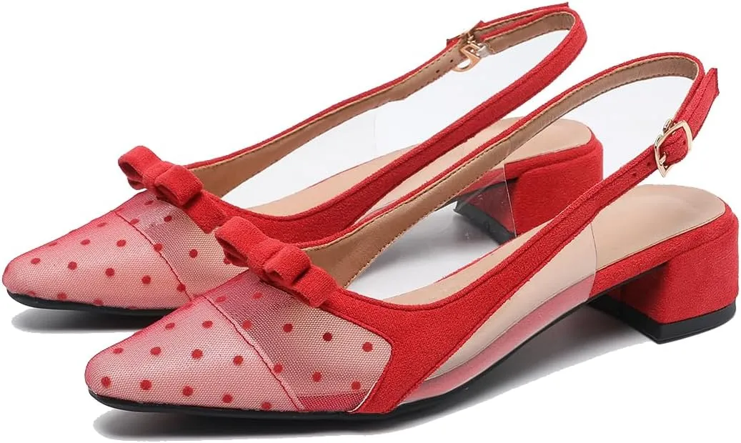 MRKEWUNEY Elegant Womens Clear Slingback Mary Janes Chunky Heel Pumps