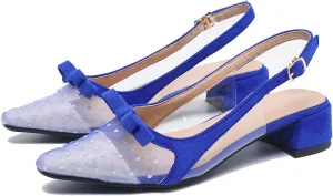 MRKEWUNEY Elegant Womens Clear Slingback Mary Janes Chunky Heel Pumps