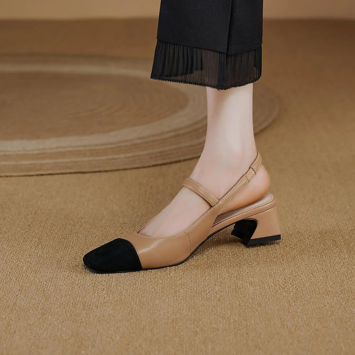 MRKEWUNEY Elegant Womens Slingback Mary Janes Chunky Heel Pumps