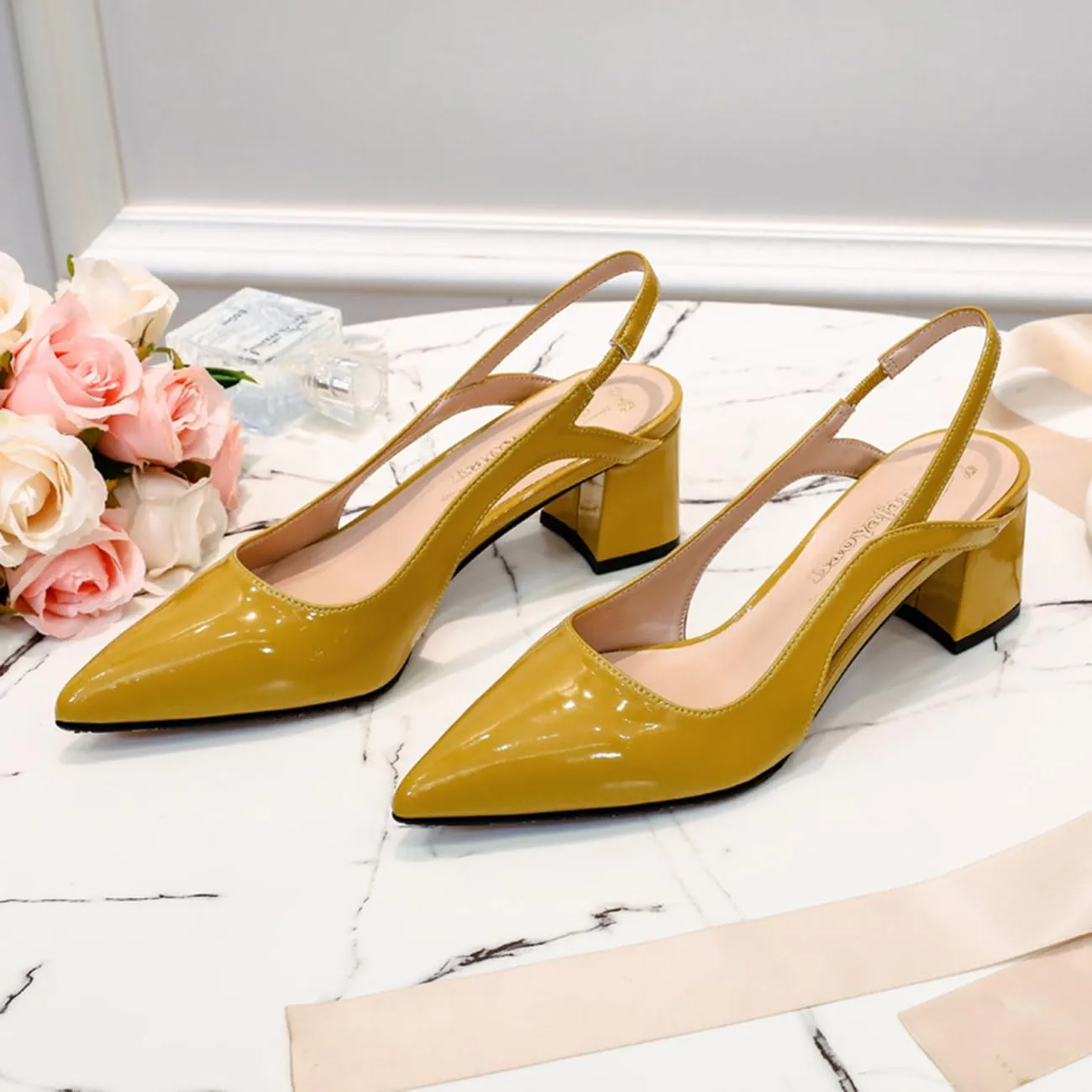 MRKEWUNEY Elegant Womens Slingback Mary Janes Chunky Heel Pumps