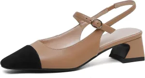 MRKEWUNEY Elegant Womens Slingback Mary Janes Chunky Heel Pumps