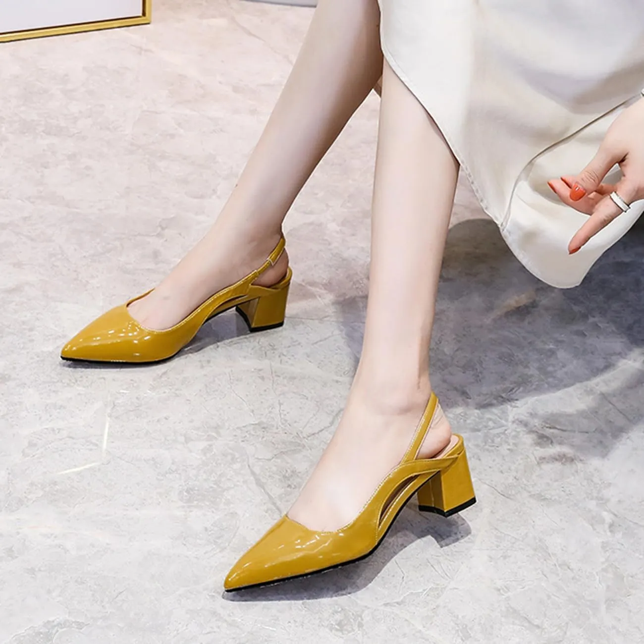 MRKEWUNEY Elegant Womens Slingback Mary Janes Chunky Heel Pumps