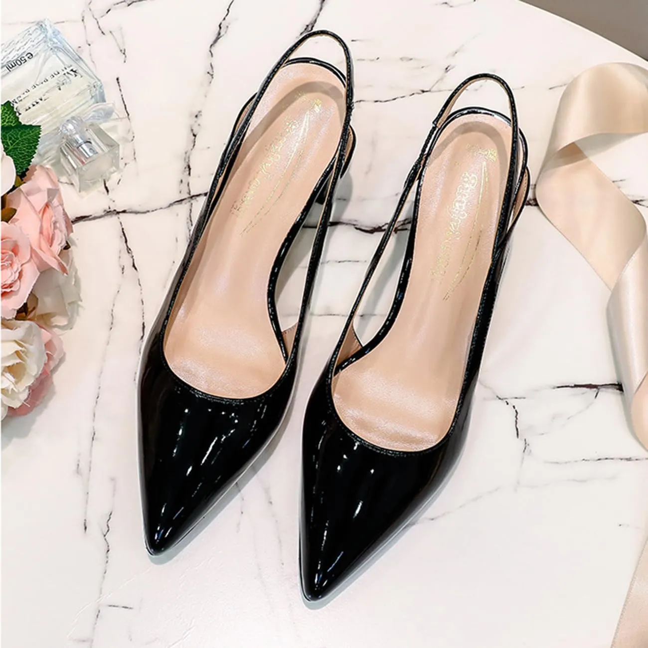 MRKEWUNEY Elegant Womens Slingback Mary Janes Chunky Heel Pumps