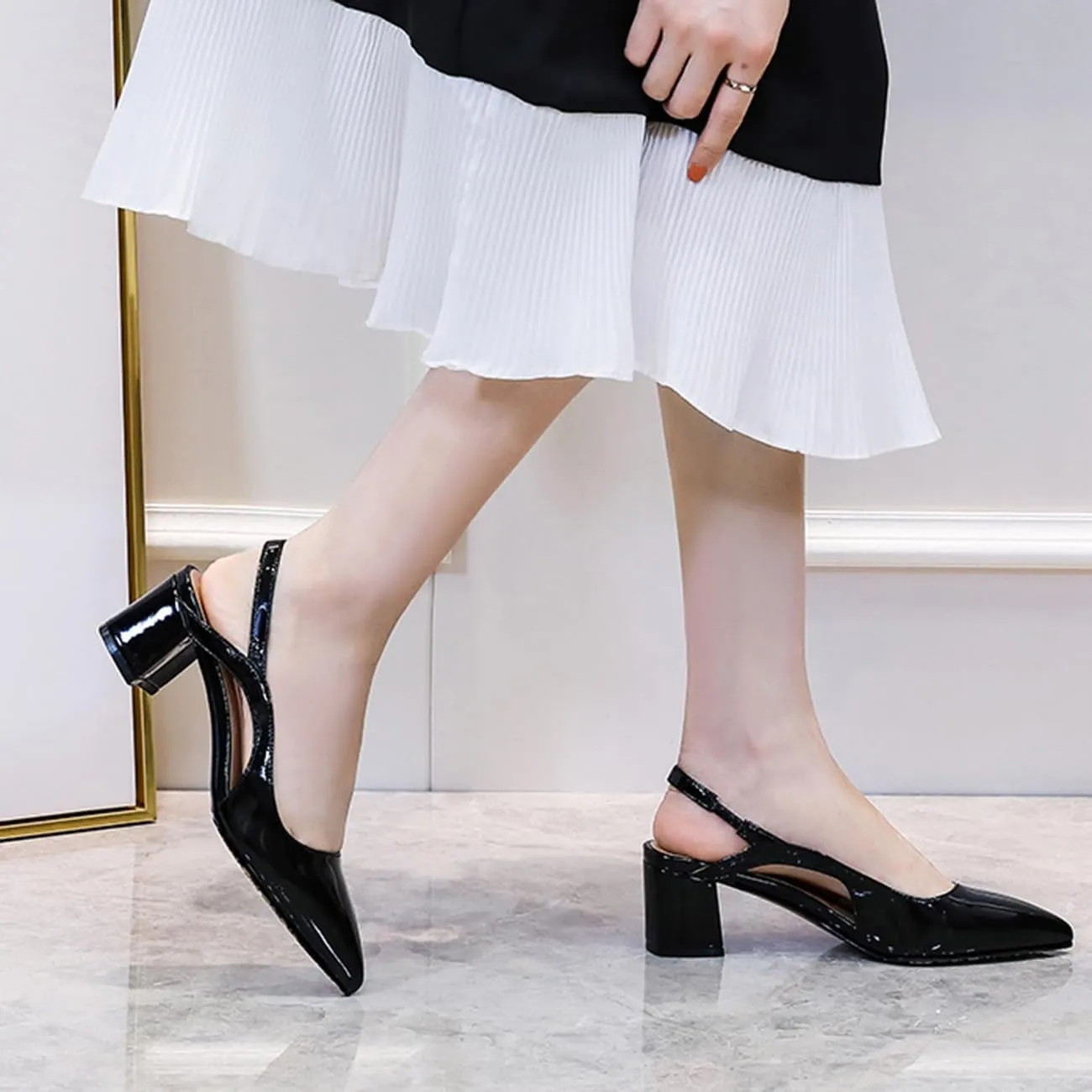 MRKEWUNEY Elegant Womens Slingback Mary Janes Chunky Heel Pumps