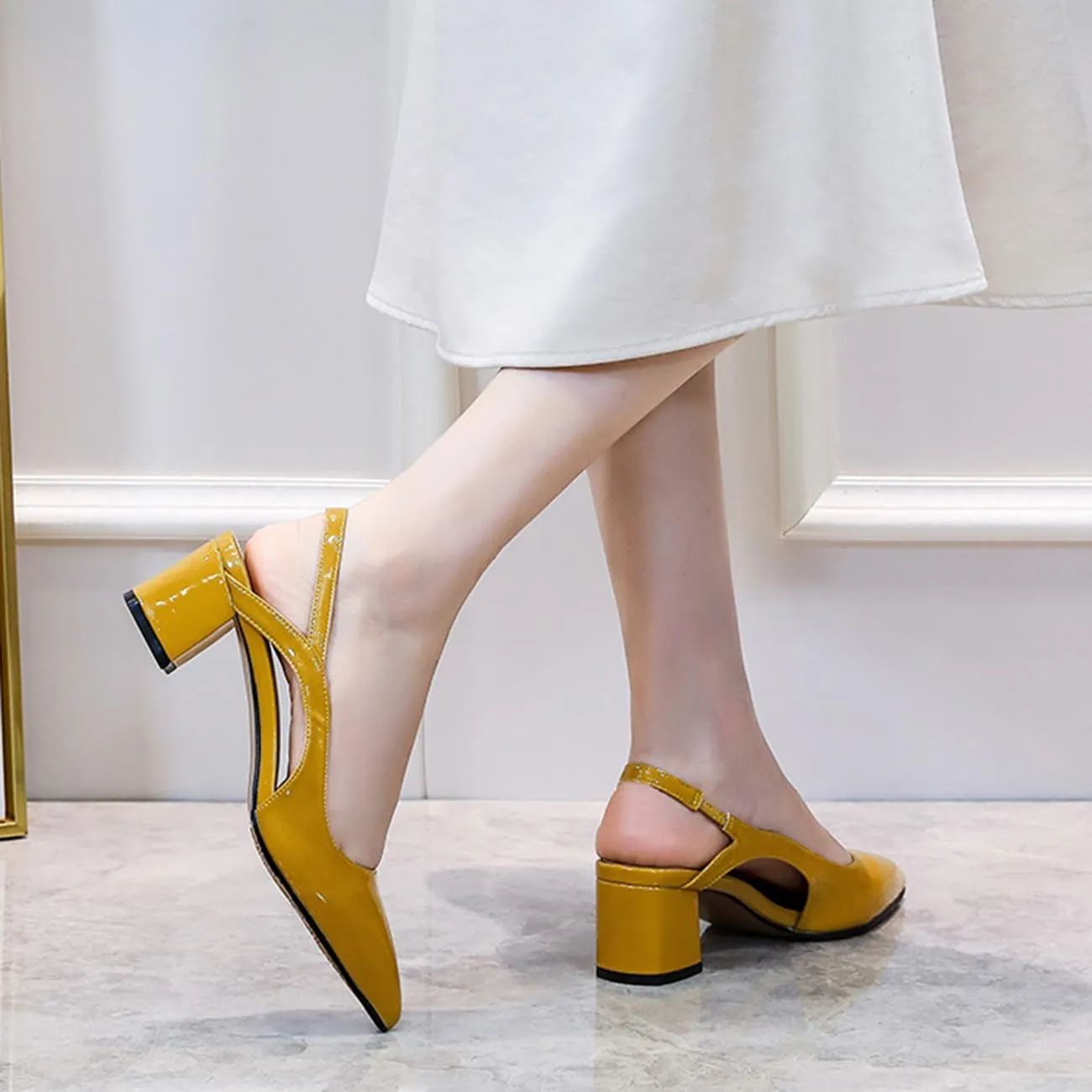 MRKEWUNEY Elegant Womens Slingback Mary Janes Chunky Heel Pumps