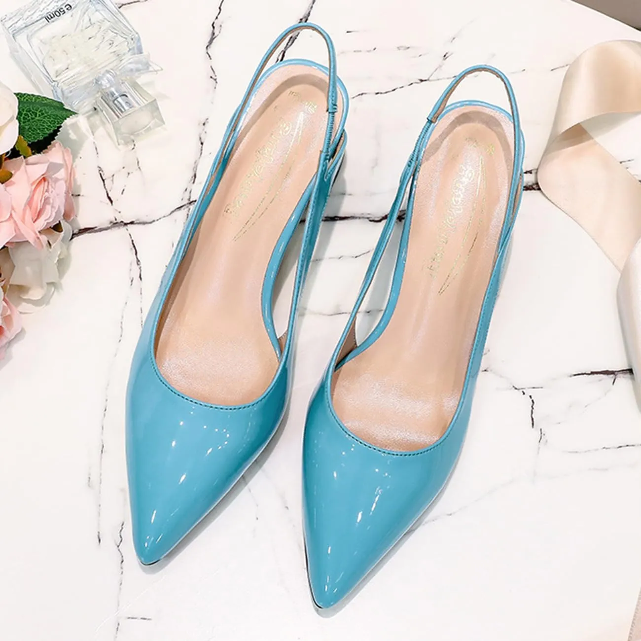 MRKEWUNEY Elegant Womens Slingback Mary Janes Chunky Heel Pumps