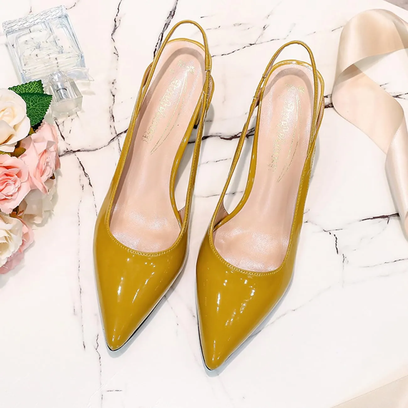 MRKEWUNEY Elegant Womens Slingback Mary Janes Chunky Heel Pumps