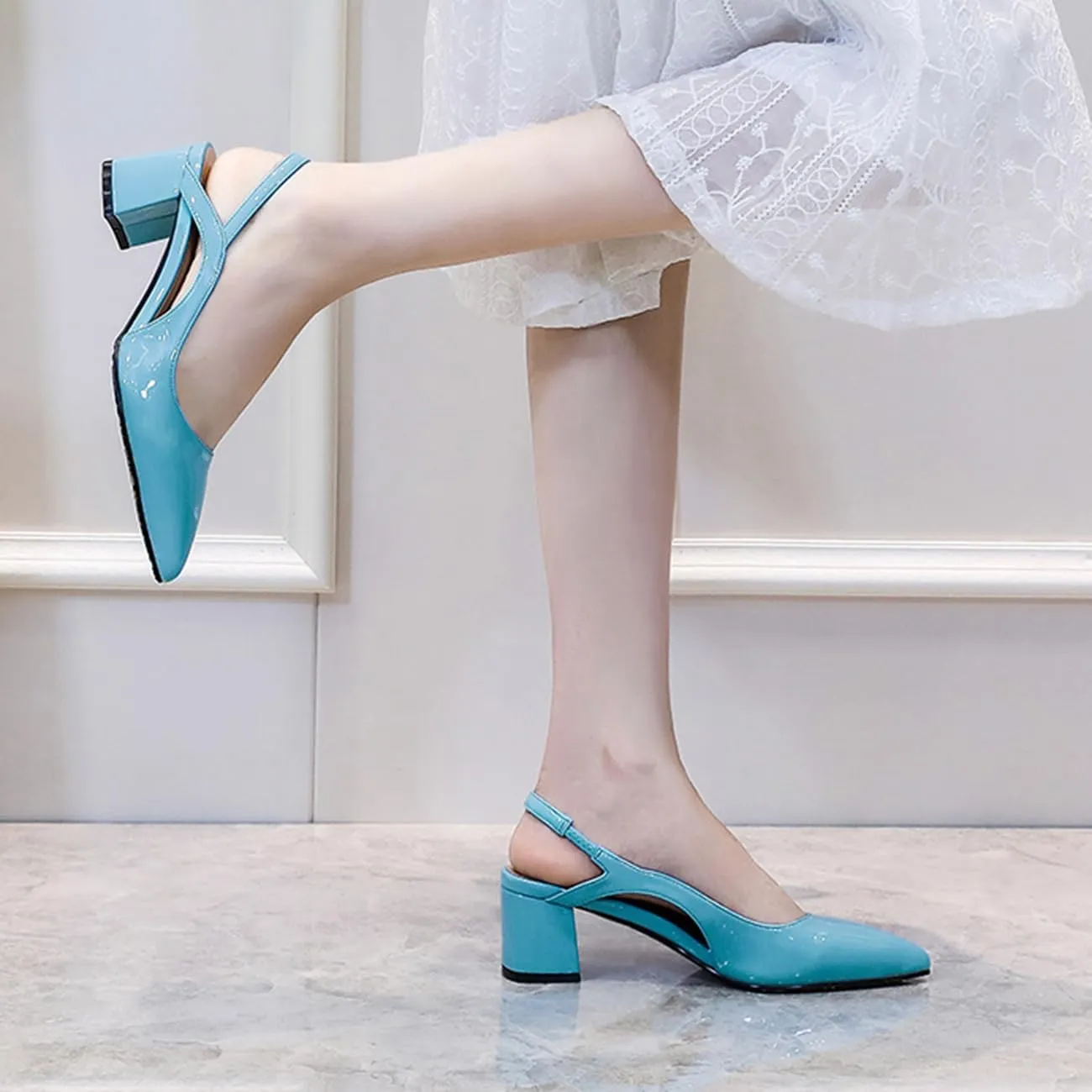 MRKEWUNEY Elegant Womens Slingback Mary Janes Chunky Heel Pumps