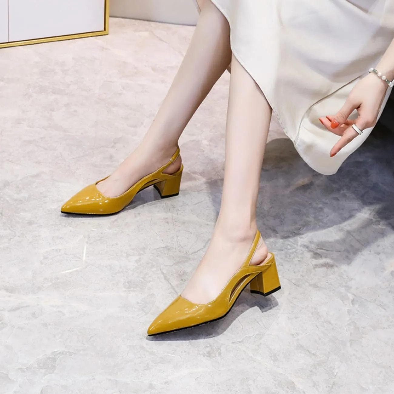 MRKEWUNEY Elegant Womens Slingback Mary Janes Chunky Heel Pumps