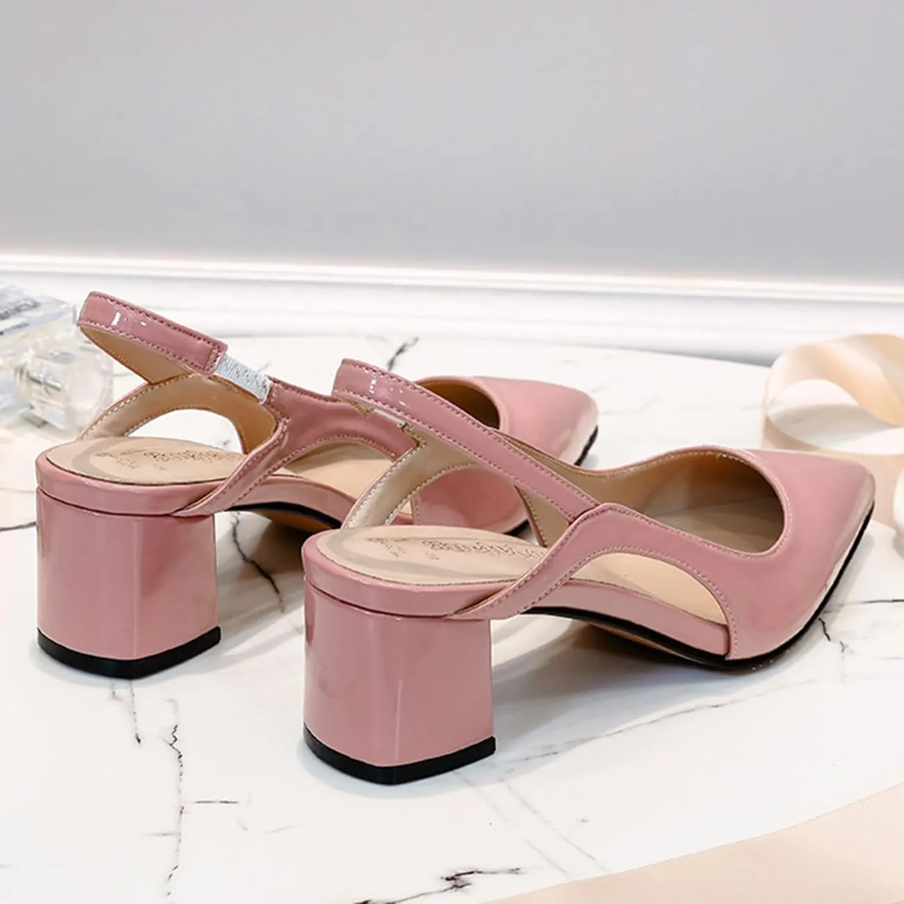 MRKEWUNEY Elegant Womens Slingback Mary Janes Chunky Heel Pumps
