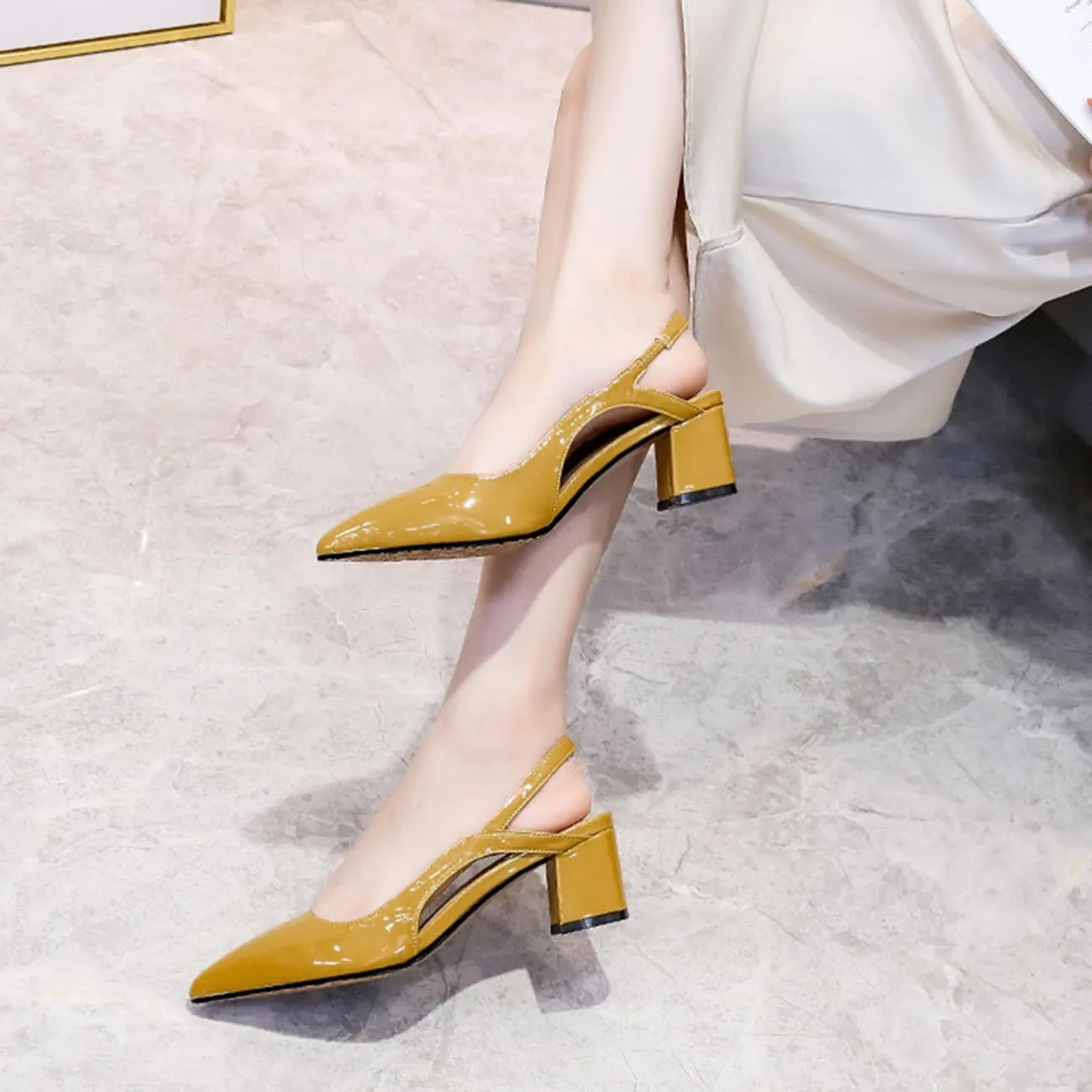 MRKEWUNEY Elegant Womens Slingback Mary Janes Chunky Heel Pumps