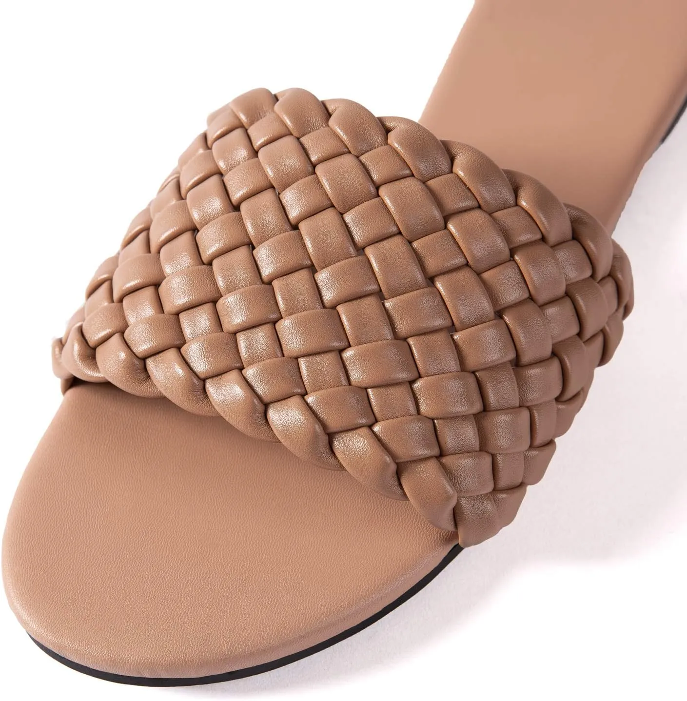 Mtzyoa Women Flat Sandals Braided Leather Nude Summer Dressy Fashion Evening Party Wedding Sandals
