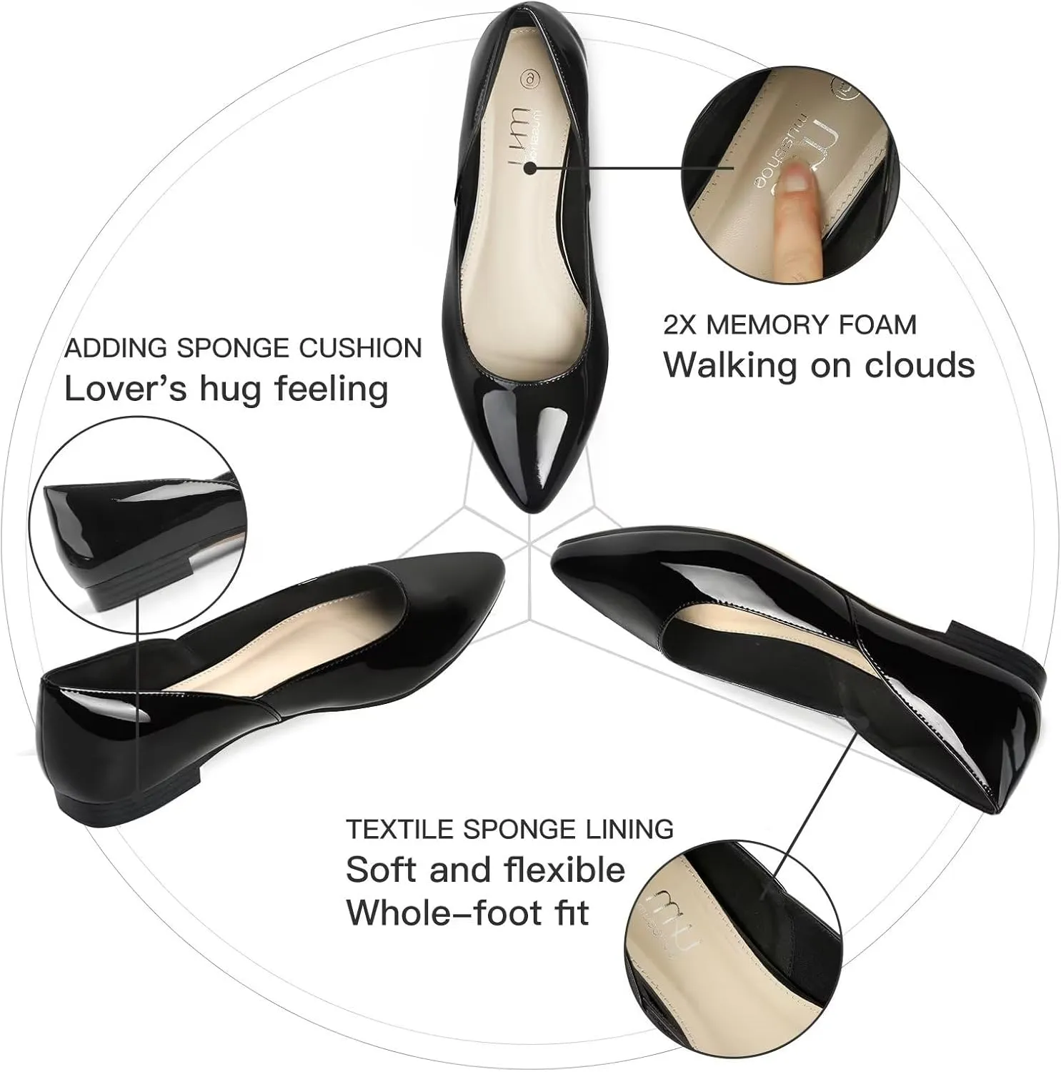 MUSSHOE Flats Shoes Women Pointed Toe Flats for Women Elegant Women's Flats
