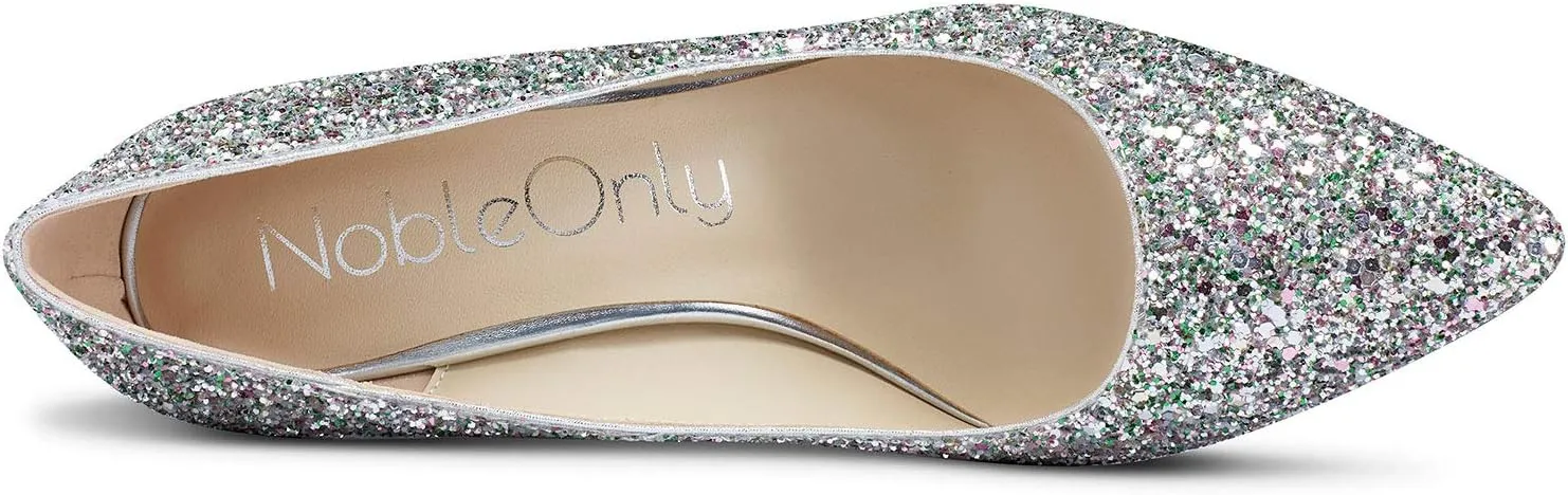 NobleOnly Women's Comfortable Leather High Heels Pumps Pointed Toe Slip-on Pumps Office Classic Shoes 10CM Stilettos Heels