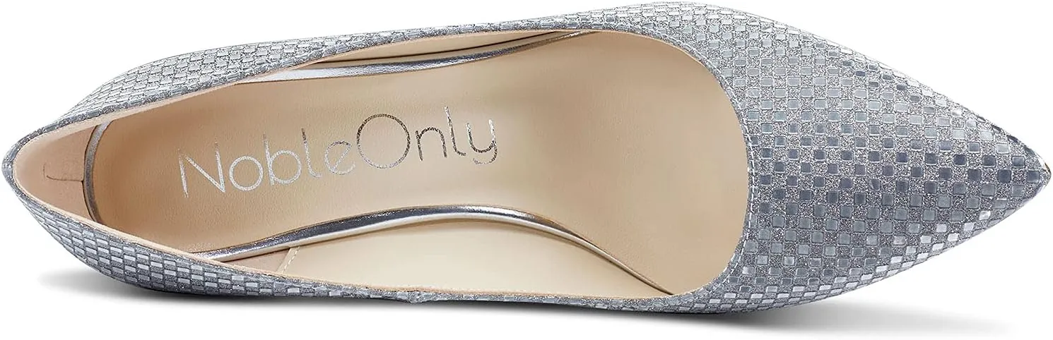 NobleOnly Women's Comfortable Leather High Heels Pumps Pointed Toe Slip-on Pumps Office Classic Shoes 10CM Stilettos Heels